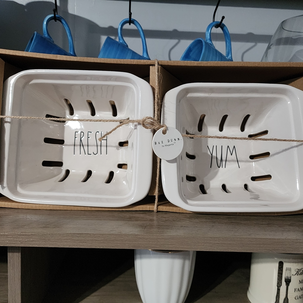 Rae Dunn White Ceramic Colanders with Text
